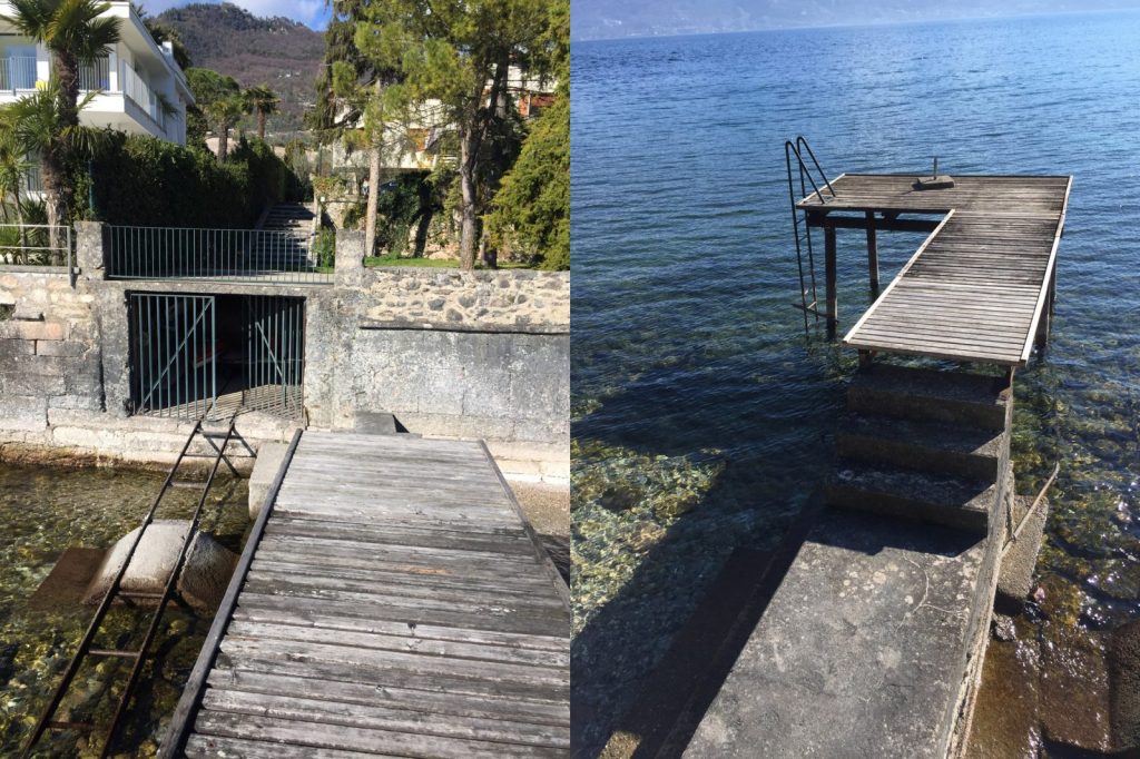 Grande villa indipendente sulle rive del lago di Garda con casa della barca privata e imbarcadero a Bogliaco in vendita